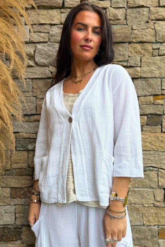 Lina Linen Blend Box Jacket White